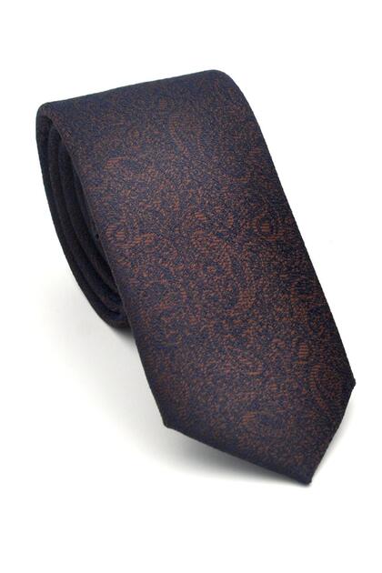 Slim Fit Tie with Shawl Pattern Brown Woven Fabric Handkerchief // Sdk-2508-4
