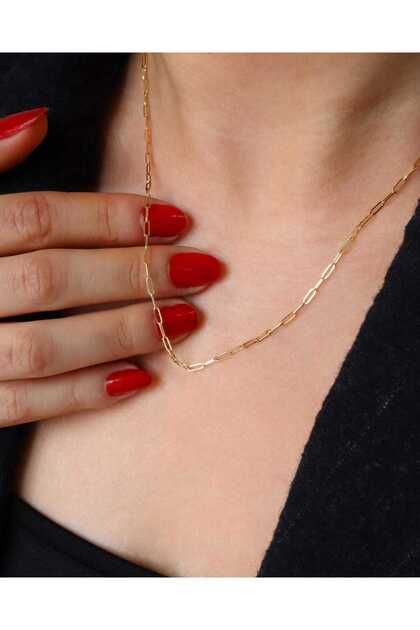 Minimal Elegant Necklace with Paperclip Model Steel Gold Chain