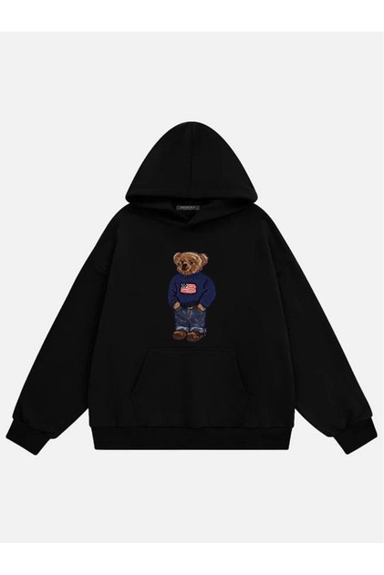 Unisex Teddy Boy Printed Hooded Fleece Oversize Sweatshirt