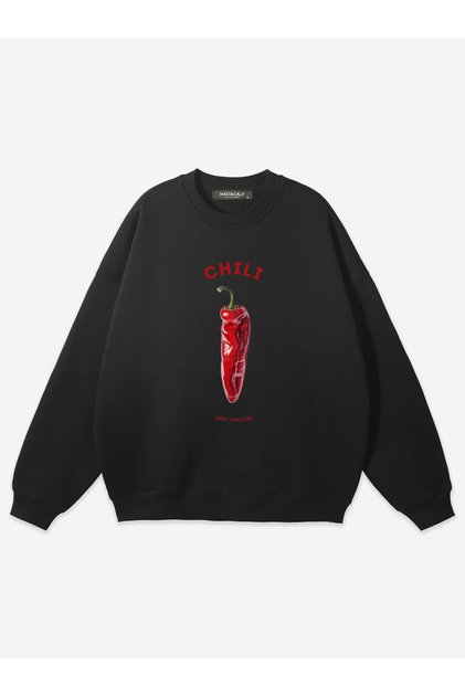Unisex Chili Printed Crew Neck Oversize Sweatshirt