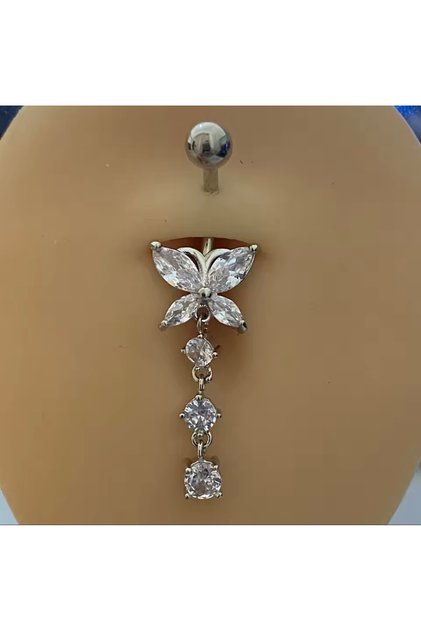 Paslanmaz Çelik Kelebek Kadın Göbek Piercing GümüşRenk