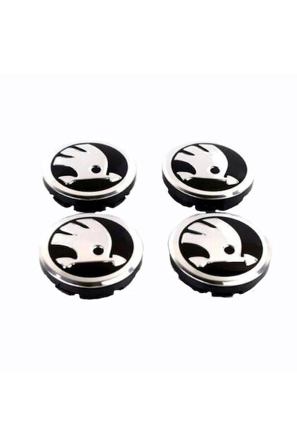 Set 4 capace roți, 65mm Skoda, negre, cromate pentru jante din aluminiu