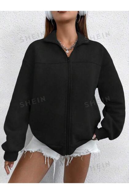 Unisex Large Size Zippered Oversize Winter Stand Collar Cardigan Hoodie