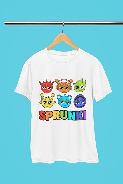 تيشيرت برقبة دائرية مطبوعة من SPRUNKI مصنوع من القطن بنسبة 100% للأطفال والشباب