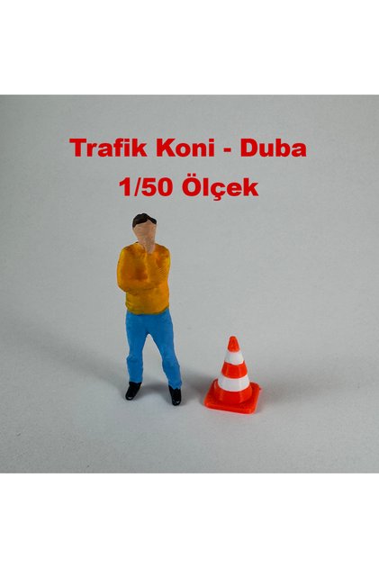 6 adet Trafik Koni - Duba Figür Maket Seti 1/50 Ölçekli 1:50 Turuncu-Beyaz