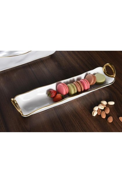 Beth & Lily – Layla Ceramic Cracker & Cheese Tray | Gold Handle Detail | Luxury Serveware | UAE GCC Gifting