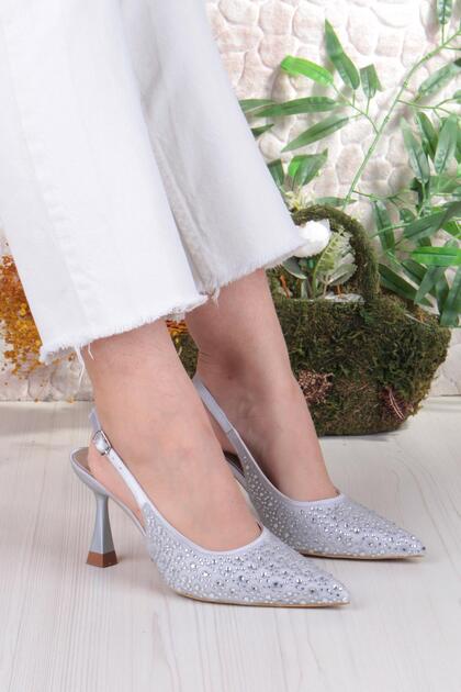 042-363 Fls Stone Printed Closed Front Open Back Heeled Women's Shoes