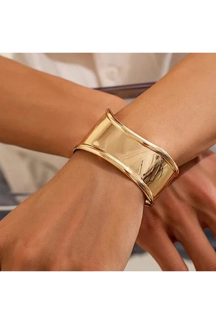 Nur'S Accessories Sıkıştırılabilir Kalın Düz Çelik Kelepçe Bileklik (HEDİYE İLE GÖNDERİLMEKTE)