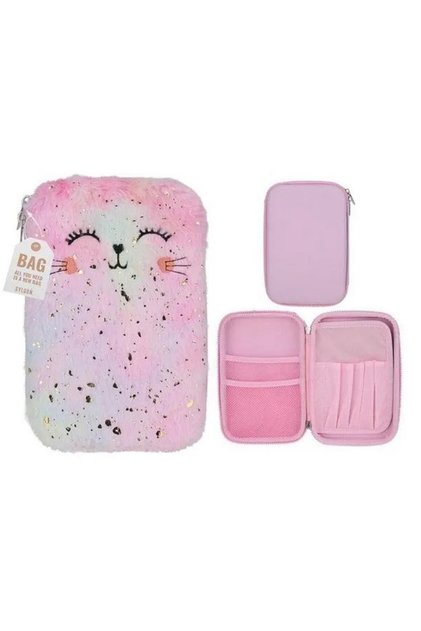 Pink Pencil Case with Plush Eva Cat
