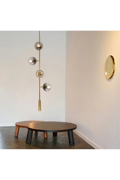 Suspensie Gold Bubble, 4xE27, corp metal, decoruri sticla, auriu, 40x40x120cm