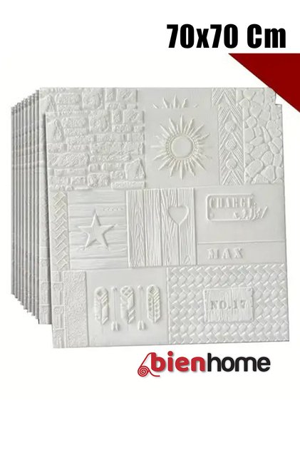 Beyaz Dekoratif Şekiller Kendinden Yapışkanlı Tuğla 3d Duvar Paneli Köpük 70x70cm 0,50M² Aura 3107