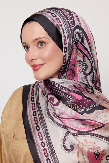 Pink Edge Patterned Indian Silk Shawl