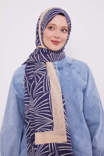 Navy Blue Tropical Cotton Shawl