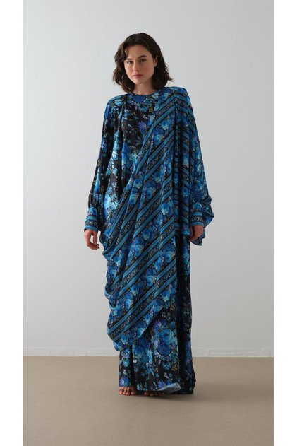 Patterned Kaftan Dress Cobalt Blue