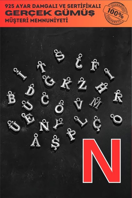 925 Sterling Silver Letter - Letter N Model Single Letter for Bracelet, Necklace and Prayer Beads