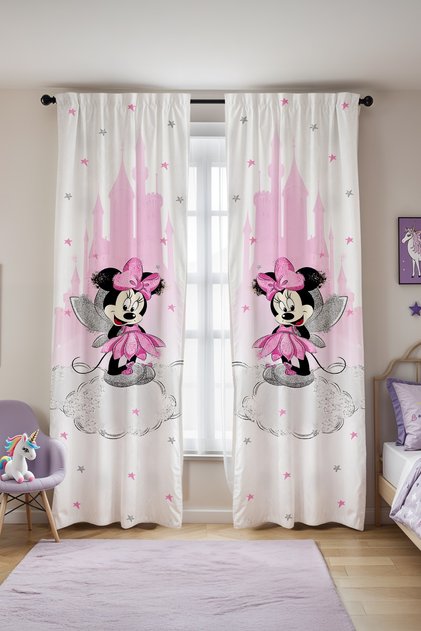 Silver Winged Minnie Patterned Children's Baby Room Background Curtain (Single Wing Pricing)
