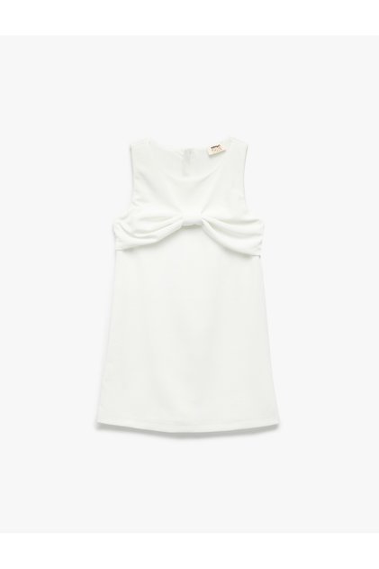 Bow Detailed Crew Neck Sleeveless A-Line Dress