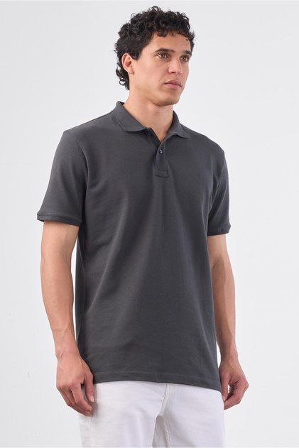 Men's Slim Fit Polo Collar Anthracite T-Shirt