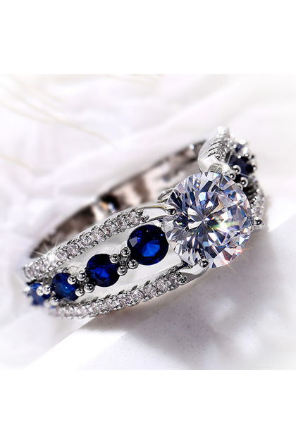 9 F926 Huitan Special-interest Wedding Rings Women Blue/White Round CZ Novel Designed Female Party R