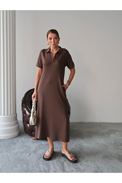 Paw Garage Women's Penny Long Polo Neck Pocket Dress- Trendyol