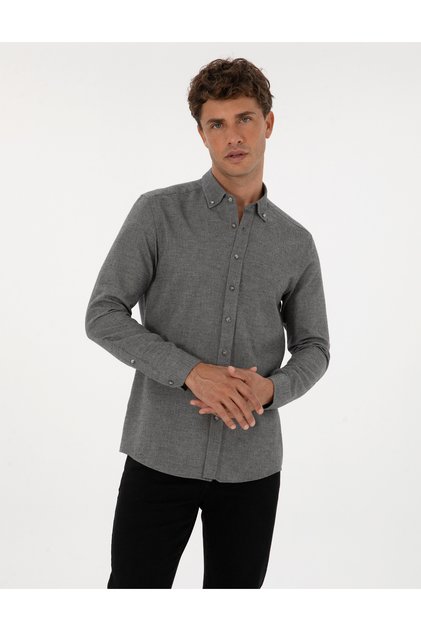 Gri Slim Fit Uzun Kollu Gömlek 50311562-VR024
