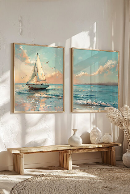 STARYUNA Ahşap çerçeveli Yağlıboya Efektli Yelkenli ve Deniz