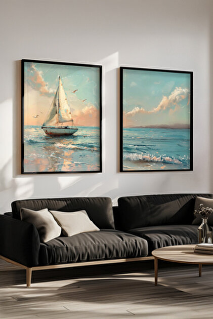 STARYUNA Ahşap çerçeveli Yağlıboya Efektli Yelkenli ve Deniz