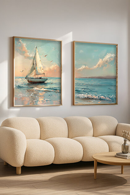 STARYUNA Ahşap çerçeveli Yağlıboya Efektli Yelkenli ve Deniz