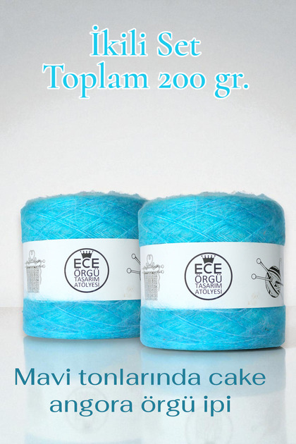 Mavi tonlarında cake angora örgü ipi (200 gr.)