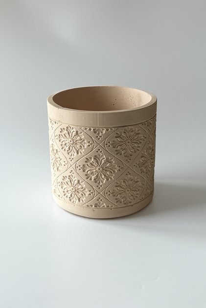Ethnic Patterned Countertop Vertical Cutlery Holder Beige