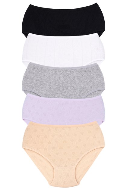 Women's Heart Patterned Cotton Briefs, White - Pack of 5