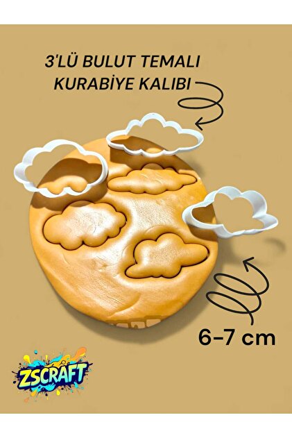 3'lü Bulut Hamur Şekillendirici / Kurabiye Kalıbı /