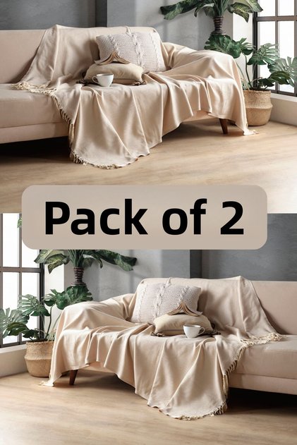 Light Brown Cotton Decorative Sofa Cover Set 170x230 Size Optimal Non-Slip Design (2 PCS)