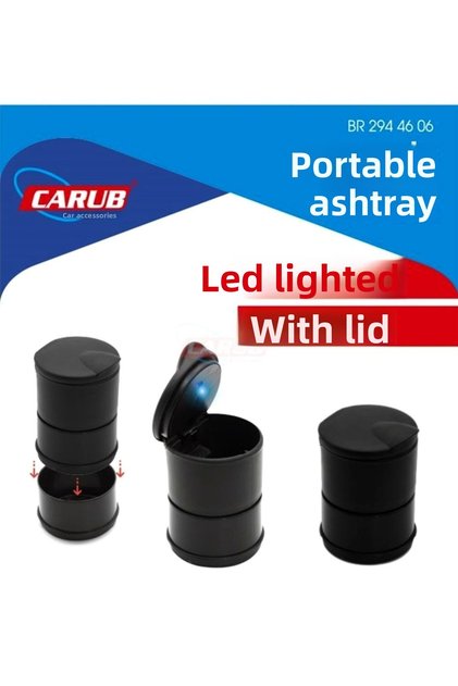 Universal Ash Tray with Lid and LED Light Odorless Ashtray Black