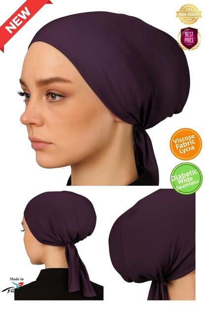XL Wide Fit Hijab Inner Bonnet - Viscose L Stretch Fabric Fabric - Diabetic Bonnet - Plum