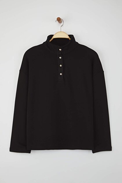 Trendyol Collection Black Oversize/Wide Fit Button Detailed Stand