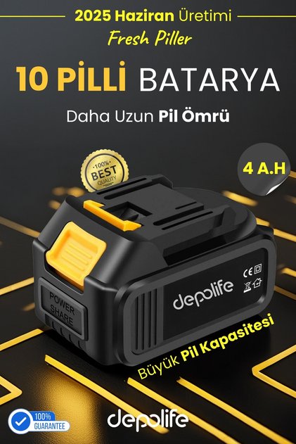Akülü Darbeli Darbesiz Matkap Batarya 21 V 4,0 Ah Lityum İyon Yedek Akü 10 Pilli Güçlü Batarya