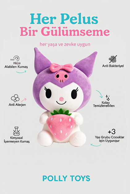 POLLYTOYS PELÜŞ OYUNCAKTA DÜNYA MARKASI Kuromi peluş büyük boy