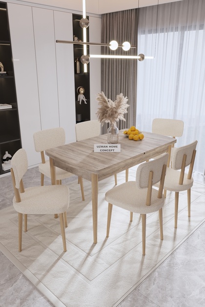 masa6さま商品 UZMHOME Azra Mutfak Masası Takımı 6 Sandalyeli Açılır Kapanır Masa