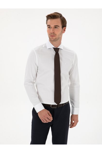 White Slim Fit 100% Cotton Italian Collar Classic Shirt 50250845-Vr013