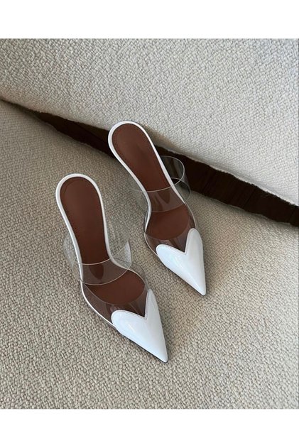 White Heart Detail Transparent Heeled Slipper