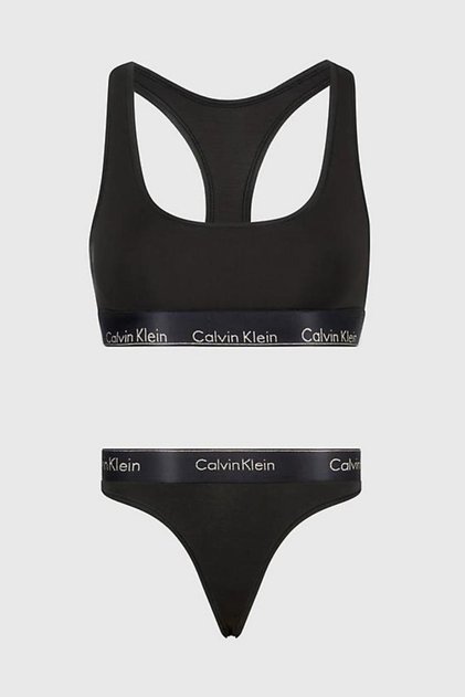 Kadın Calvin Klein İmzalı Elastik Bantlı Sütyen Ve Külot Seti Siyah Sütyen 000QF7453E U