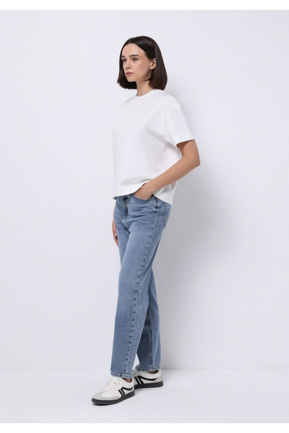 Straight Fit Women's Light Indigo Denim Jean Zipper Trousers