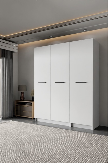 wode studio - LADİK - BEYAZ 3 KAPAKLI GARDIROP 210-135-45 CM