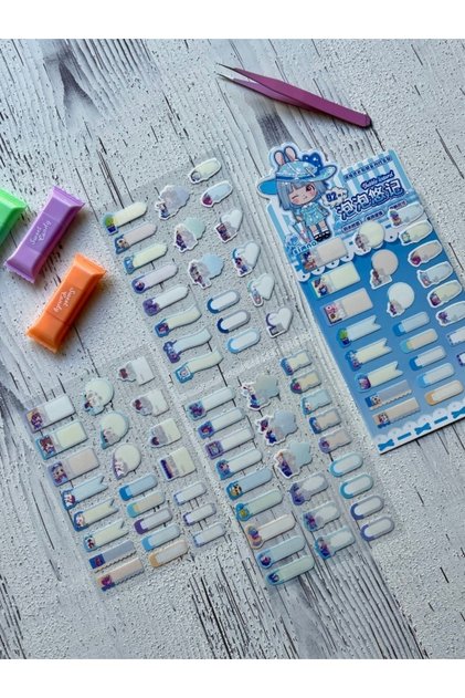 Kawaii Blue 4 Sheets 92Pcs Waterproof School Name Tag/Sticker/Decal with Transparent Protection Layer