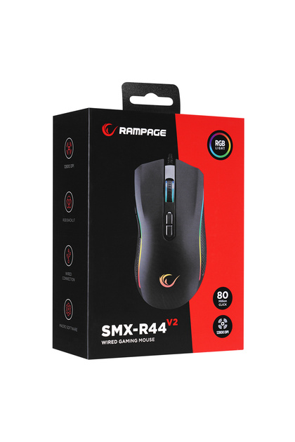 Rampage SMX-R44 Makrolu 6400DPI RGB Ledli Oyuncu Mouse Siyah