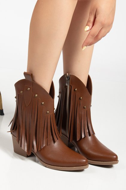 Women's Western Cowboy Leather Embroidered Tasseled Short Boots