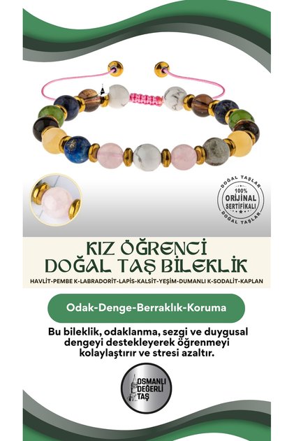 Girl Student Natural Stone Bracelet-Havlite-Pink K-Labradorite-Lapis-Calcite-Jade-Smoky K-Sodalite-Tiger