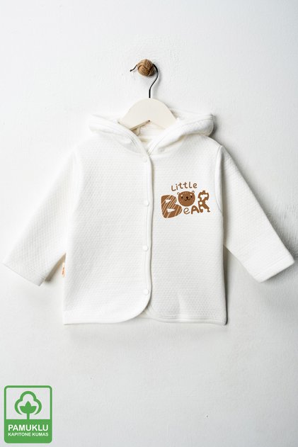 Unisex Baby Little Bear Printed Organic Cotton 6-9-12-18 Months Quilted Baby Cardigan