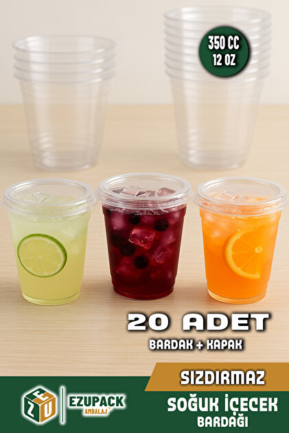 Ezupack 350 Cc Kapaklı Sert Plastik Bardak Pet Bardak Limonata